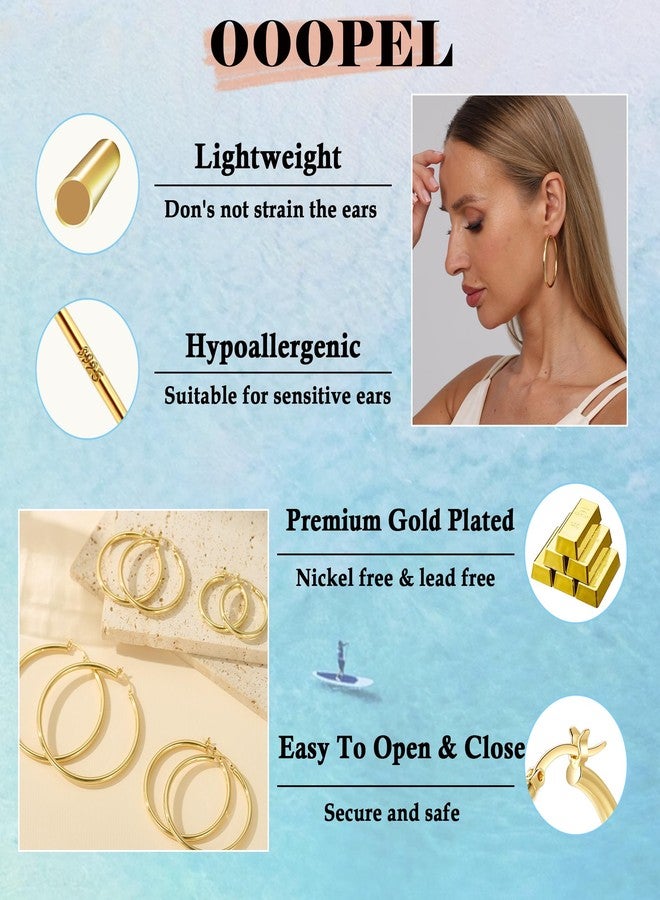 OOOPEL Gold Hoop Earrings For Women, 14K Real Gold Plated, 50mm, Hypoallergenic, Sterling Silver Posts, Playful Classic Hoop Earrings - Image 3